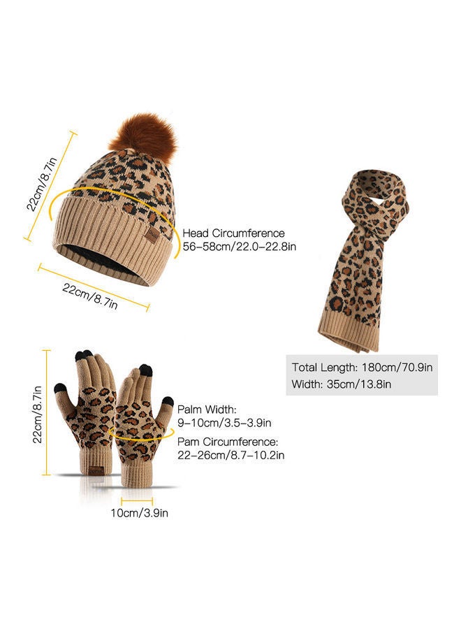 Leopard Print Three-Piece Suit of Warm Hat, Scarf and Pair Gloves