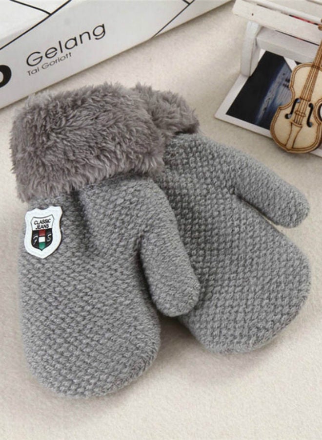 Pair Of Full Finger Knitted Warm Gloves With Rope