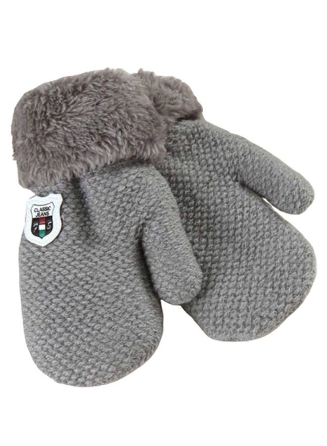 Pair Of Full Finger Knitted Warm Gloves With Rope