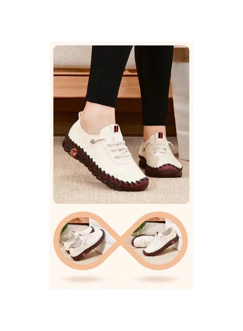 1-Pair New Spring and Summer Ladies Casual Leather Shoes,Rubber Soft Bottom Improve Overall Foot Comfort Women's Shoes,Colour White,Size 35 Yard