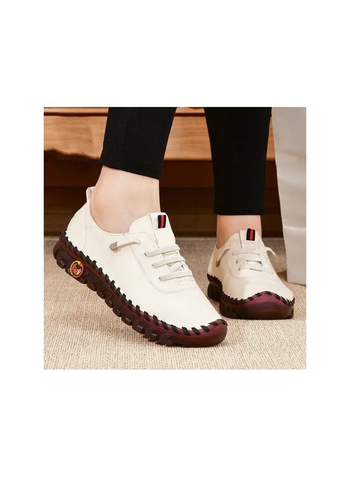 1-Pair New Spring and Summer Ladies Casual Leather Shoes,Rubber Soft Bottom Improve Overall Foot Comfort Women's Shoes,Colour White,Size 35 Yard