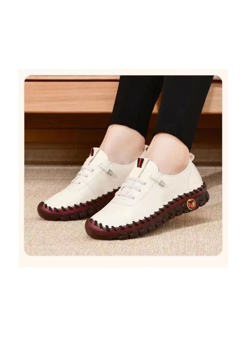 1-Pair New Spring and Summer Ladies Casual Leather Shoes,Rubber Soft Bottom Improve Overall Foot Comfort Women's Shoes,Colour White,Size 35 Yard