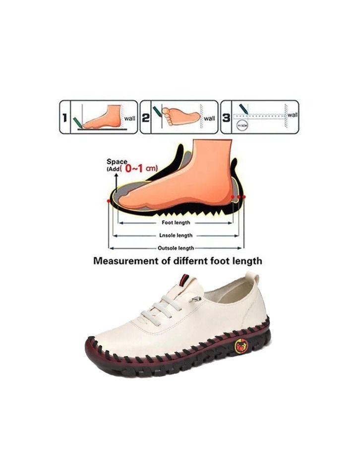 1-Pair New Spring and Summer Ladies Casual Leather Shoes,Rubber Soft Bottom Improve Overall Foot Comfort Women's Shoes,Colour White,Size 35 Yard