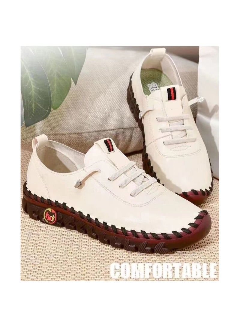 1-Pair New Spring and Summer Ladies Casual Leather Shoes,Rubber Soft Bottom Improve Overall Foot Comfort Women's Shoes,Colour White,Size 35 Yard