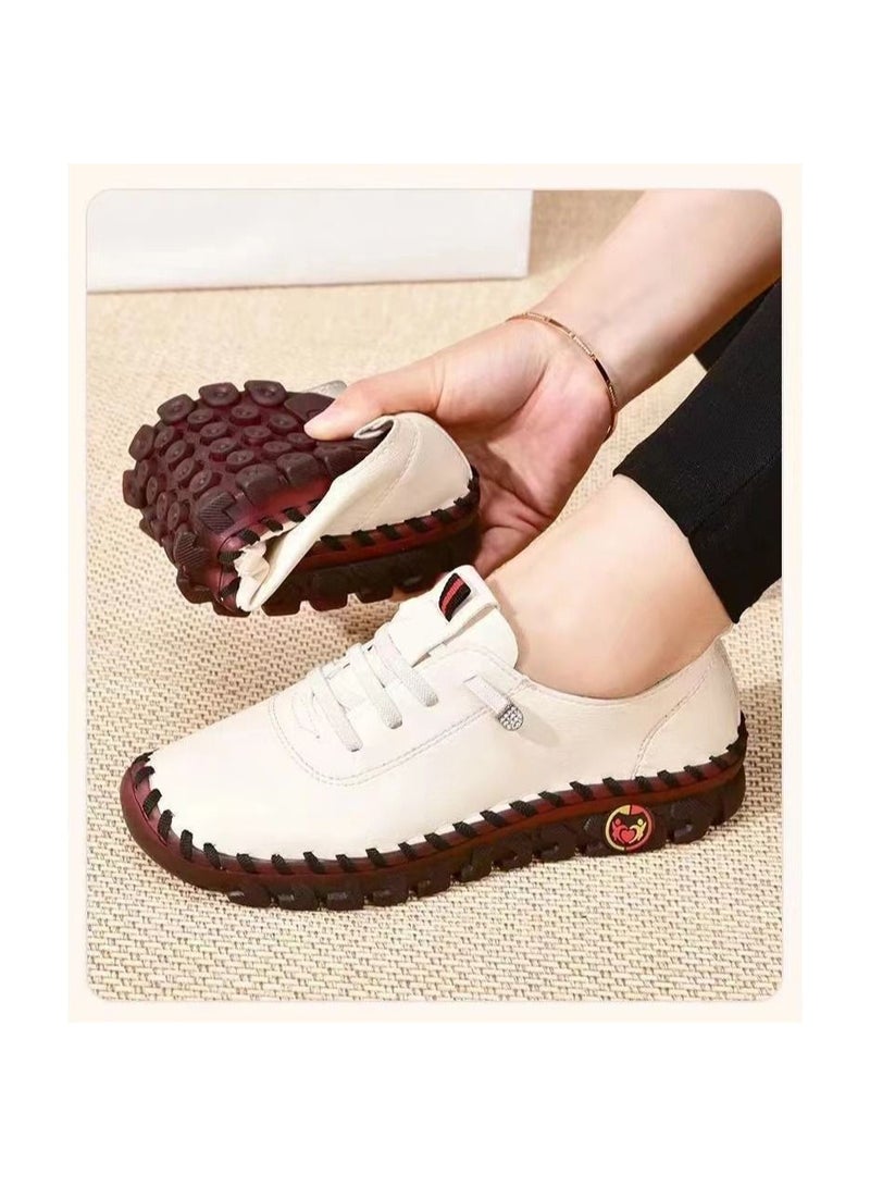 1-Pair New Spring and Summer Ladies Casual Leather Shoes,Rubber Soft Bottom Improve Overall Foot Comfort Women's Shoes,Colour White,Size 35 Yard