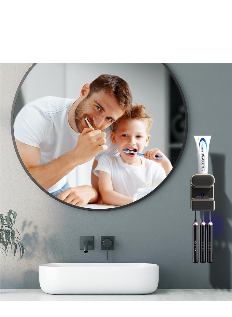 Smart Sensor Toothpaste Dispenser and Toothbrush Holder Wall-Mounted Automatic Toothpaste Squeezer with UV Sterilization - Black