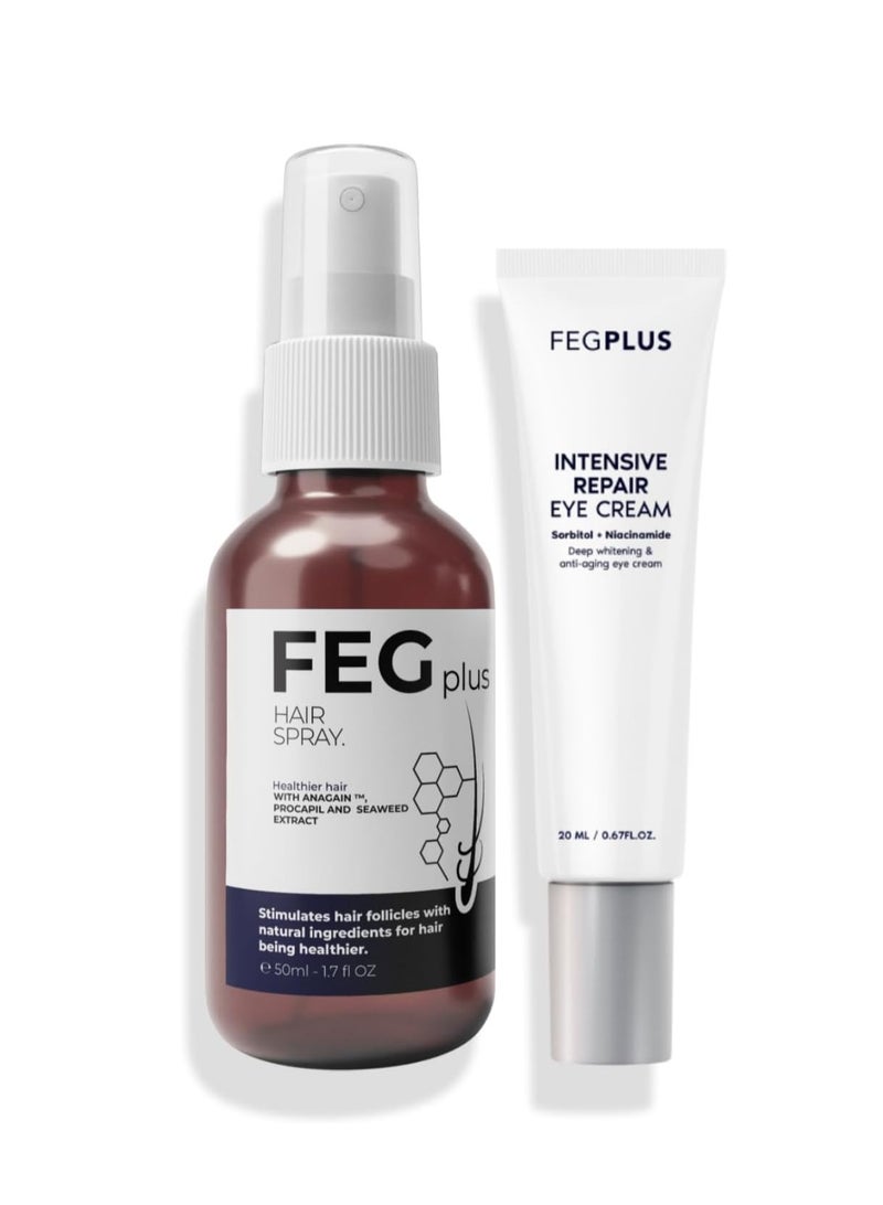 FEGPLUS Hair Growth Serum with Eye Cream - 22% Seaweed Extract For Hair Loss Control & Hair Growth In Men & Women, Boost Thicker Beard & Hair Growth, Improve Baldness 50ml