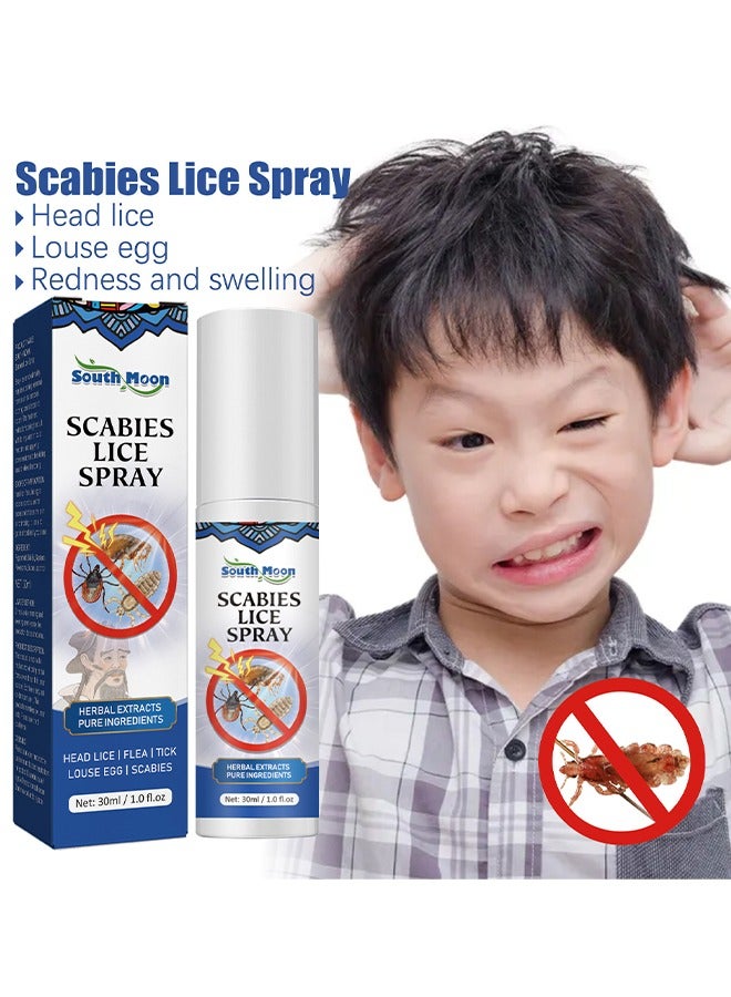 Scabies Lice Spray - Spray Family Size Lice Treatment for Kids & Adults, Easy Use Lice Spray Kills Head Lice, Eggs, Super Lice on Contact, Includes Metal Lice Comb, Multiple Treatments, 30ml