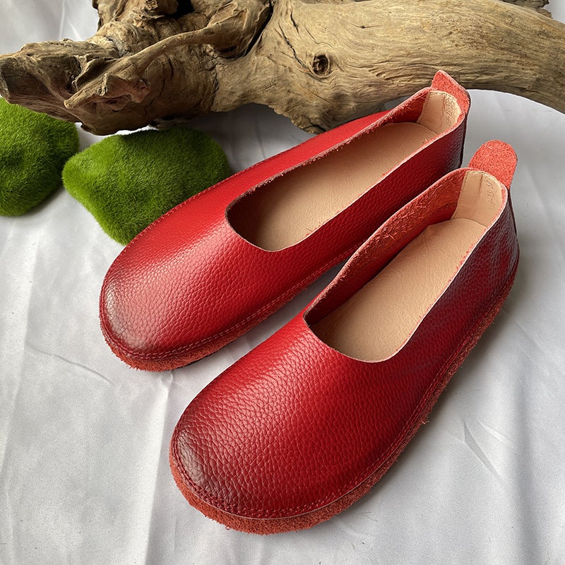 Vintage Forest Womens Flats Breathable Leather 2024 SpringRed Red