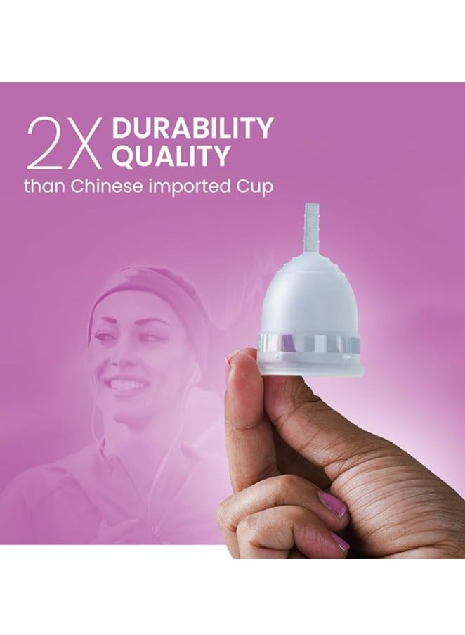 AARYA Reusable Menstrual Cup | Ultra Soft & Odourless | Medical Grade Silicone | Leak Free for 8-10 Hours | FDA Approved | Includes Protective Pouch | Pack of 1 (Large), Transparent