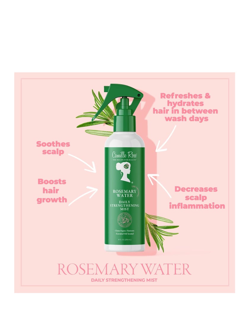 Camille Rose Rosemary Water Daily Strengthening Mist, with Peppermint and Rosemary Essential Oils to Strengthen Strands and Promote Hair Growth, for all Hair Types, 8 fl oz