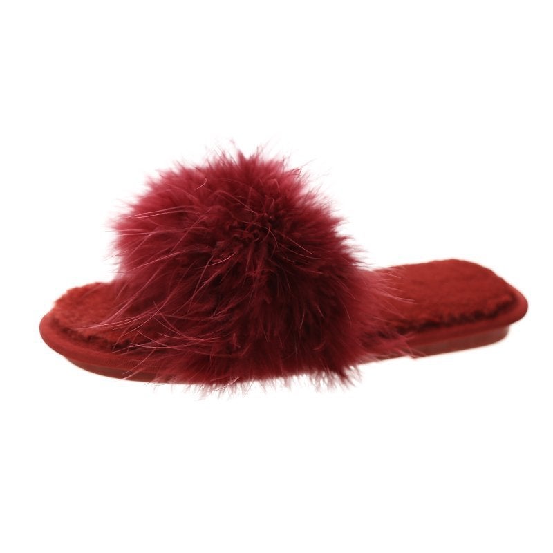 Mao Mao Mao Slippers Womens Outwear Fashion 2023 New Fashionable Shoes Ostrich Mao Flat Korean Style Open Toe SlippersBurgundy Burgundy