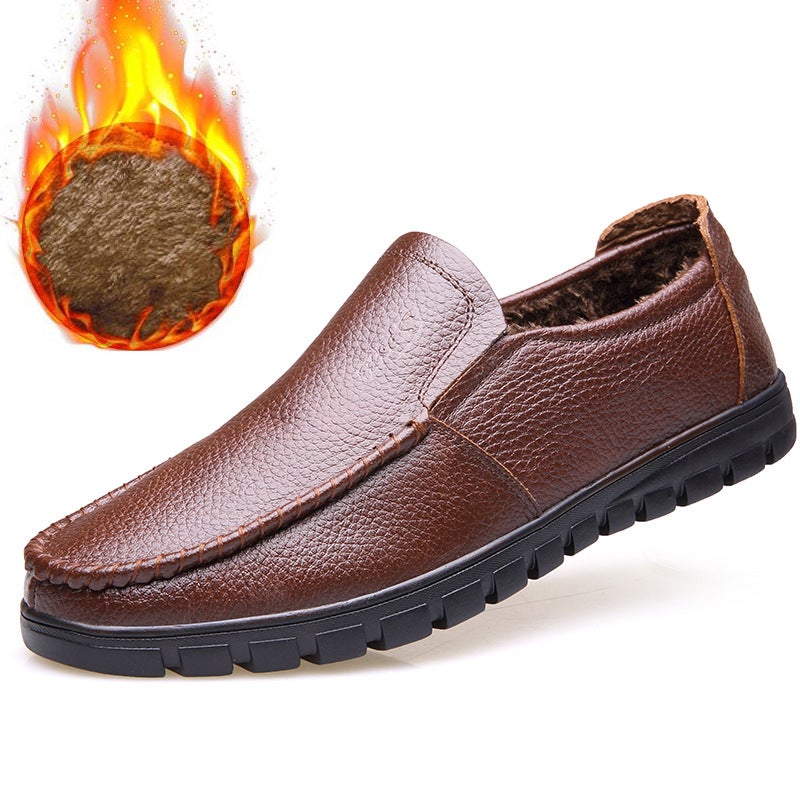 2023 Mens Winter Casual Leather Shoes Warm Fleece-Lined Slip-OnsCotton shoes 8823 Brown Cotton shoes 8823 Brown