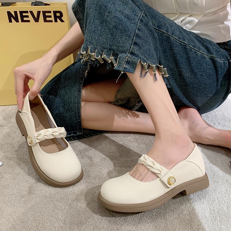 2024 New Fairy Style Gentle Single-layer Shoes with Skirt British Style Small Leather Shoes Retro Mary Jane Casual Shoes BuckleCreamy-white Creamy-white