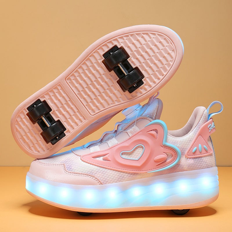 Kids LED Light-Up Shoes with Dual WheelsPink four-wheel Pink four-wheel