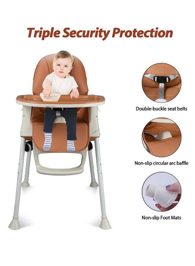 Portable And Height-Adjustable Feeding Chair With Dining Tray Brown