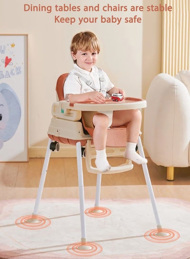 Portable And Height-Adjustable Feeding Chair With Dining Tray Brown