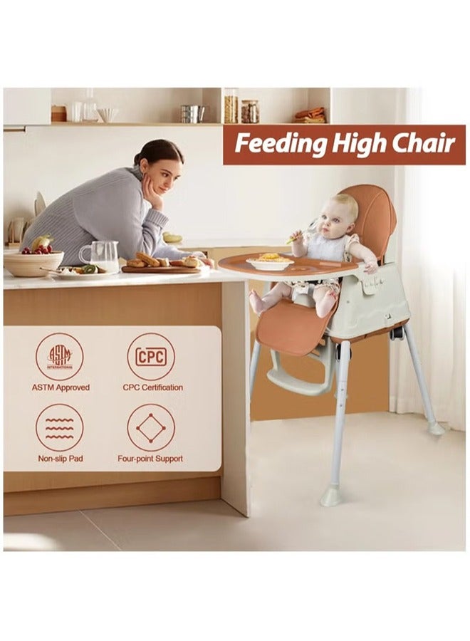 Portable And Height-Adjustable Feeding Chair With Dining Tray Brown