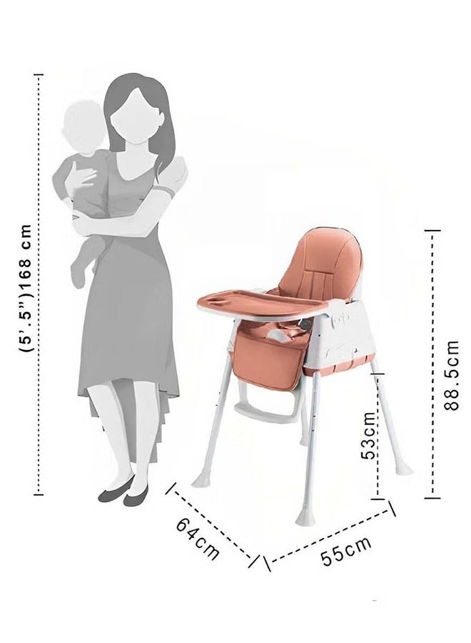 Portable And Height-Adjustable Feeding Chair With Dining Tray Brown