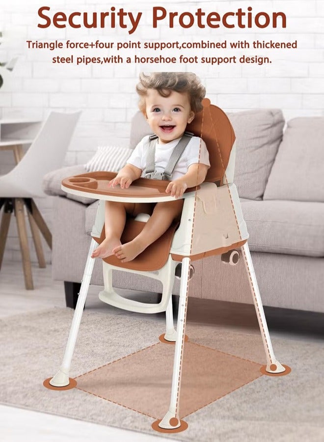 Portable And Height-Adjustable Feeding Chair With Dining Tray Brown