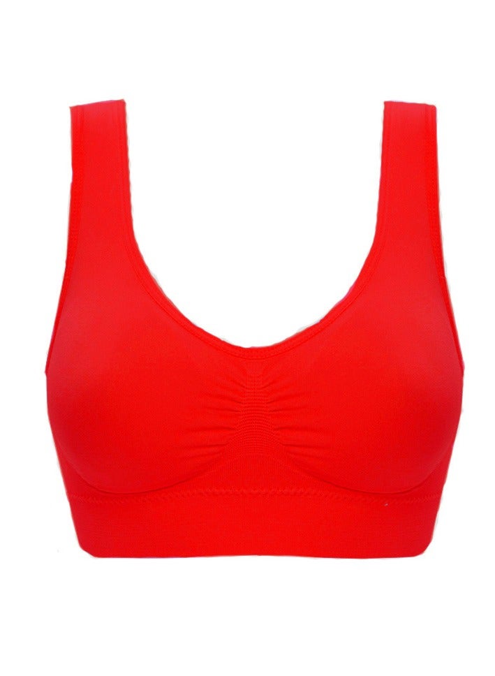 Women Sports Bra, Fitness Sports Yoga Bra with Removable Padding,  Double-layer Seamless  Sports Bra without Rims, Comfortable Soft Bra for Workouts Running Yoga Trainings, (Size M, Big Red)