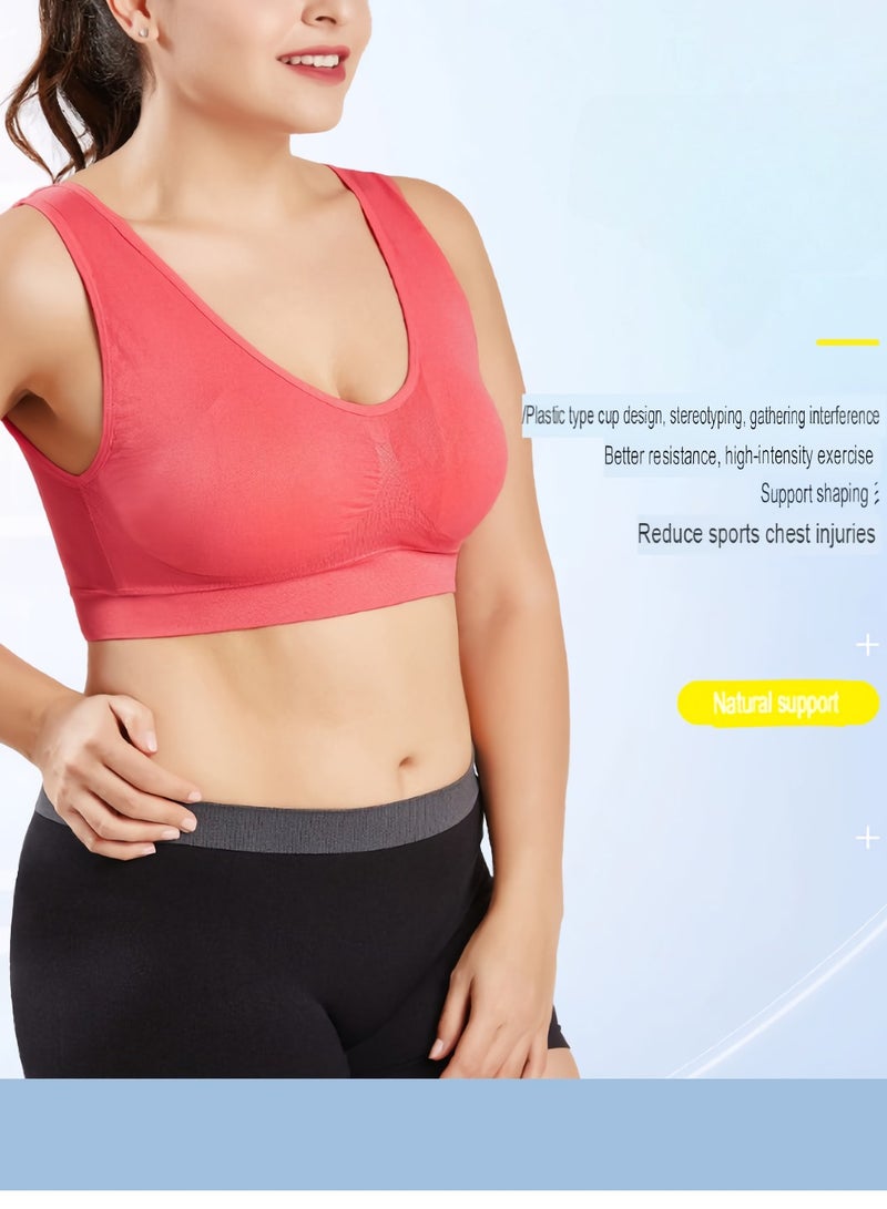 Women Sports Bra, Fitness Sports Yoga Bra with Removable Padding,  Double-layer Seamless  Sports Bra without Rims, Comfortable Soft Bra for Workouts Running Yoga Trainings, (Size 4XL, Black)
