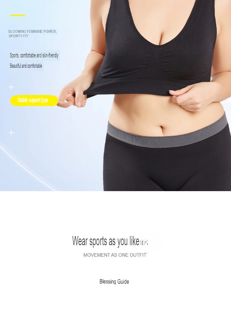 Women Sports Bra, Fitness Sports Yoga Bra with Removable Padding,  Double-layer Seamless  Sports Bra without Rims, Comfortable Soft Bra for Workouts Running Yoga Trainings, (Size 4XL, Black)