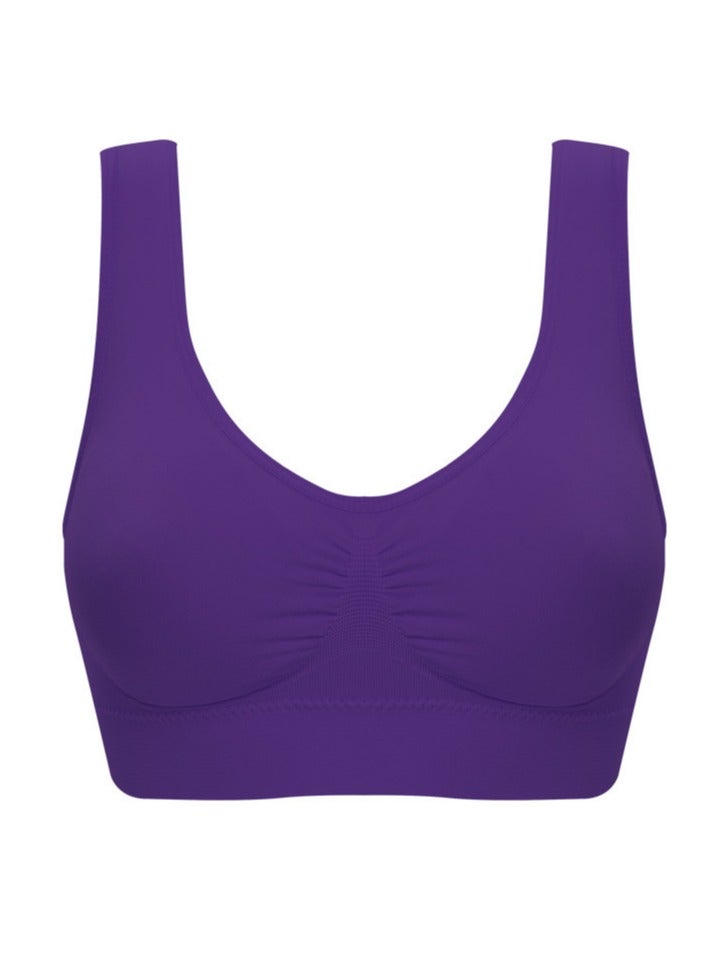 Women Sports Bra, Fitness Sports Yoga Bra with Removable Padding,  Double-layer Seamless  Sports Bra without Rims, Comfortable Soft Bra for Workouts Running Yoga Trainings, (Size XL, Purple)