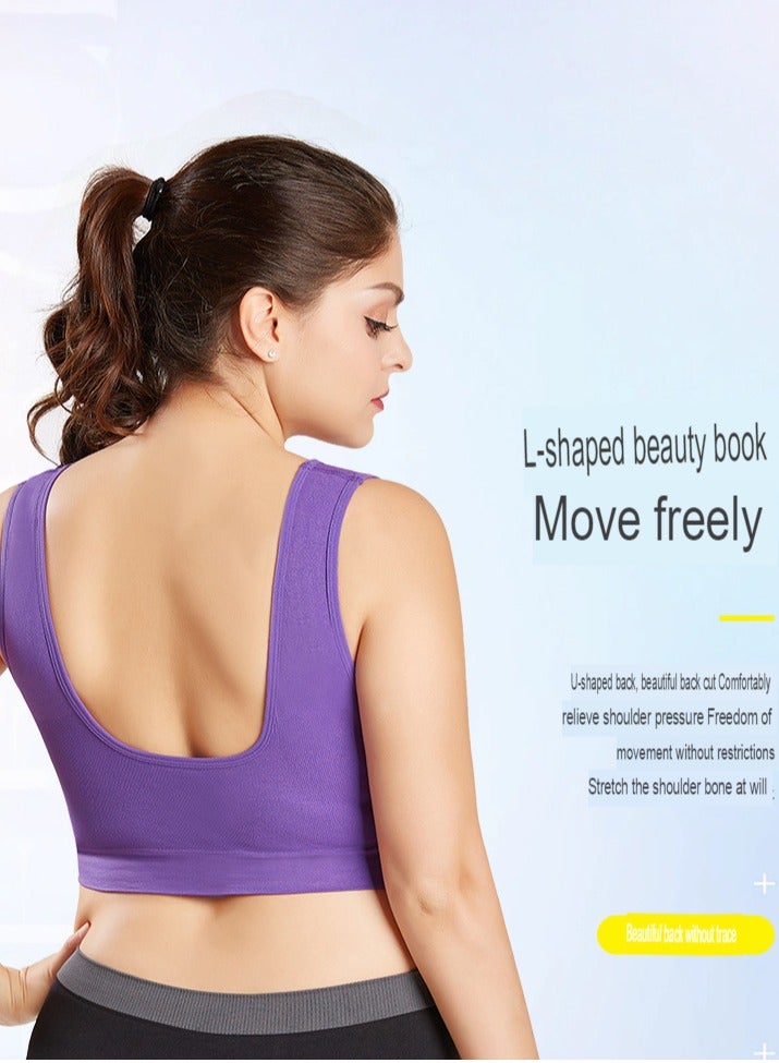 Women Sports Bra, Fitness Sports Yoga Bra with Removable Padding,  Double-layer Seamless  Sports Bra without Rims, Comfortable Soft Bra for Workouts Running Yoga Trainings, (Size XL, Purple)