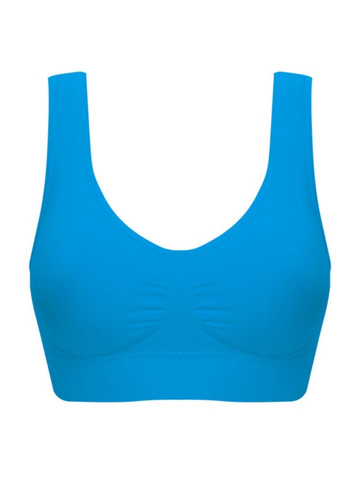 Women Sports Bra, Fitness Sports Yoga Bra with Removable Padding, Double-layer Seamless Sports Bra without Rims, Comfortable Soft Bra for Workouts Running Yoga Trainings, (Size 6XL, Blue)