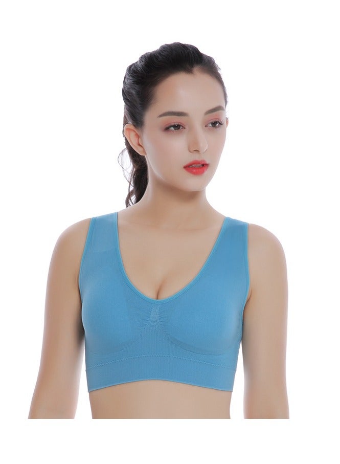 Women Sports Bra, Fitness Sports Yoga Bra with Removable Padding,  Double-layer Seamless  Sports Bra without Rims, Comfortable Soft Bra for Workouts Running Yoga Trainings, (Size M, Light Blue)