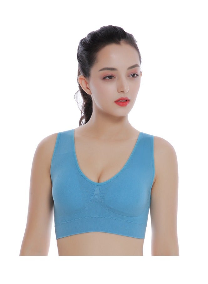 Women Sports Bra, Fitness Sports Yoga Bra with Removable Padding, Double-layer Seamless Sports Bra without Rims, Comfortable Soft Bra for Workouts Running Yoga Trainings, (Size 5XL, Light Blue)