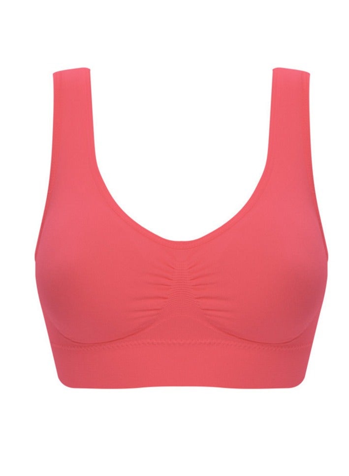 Women Sports Bra, Fitness Sports Yoga Bra with Removable Padding,  Double-layer Seamless  Sports Bra without Rims, Comfortable Soft Bra for Workouts Running Yoga Trainings, (Size XXL, Rose Red)