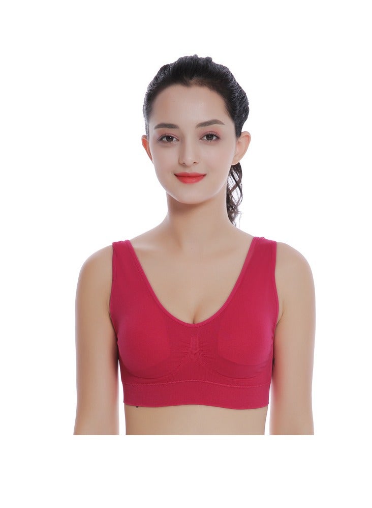 Women Sports Bra, Fitness Sports Yoga Bra with Removable Padding, Double-layer Seamless Sports Bra without Rims, Comfortable Soft Bra for Workouts Running Yoga Trainings, (Size 4XL, Rose Red)