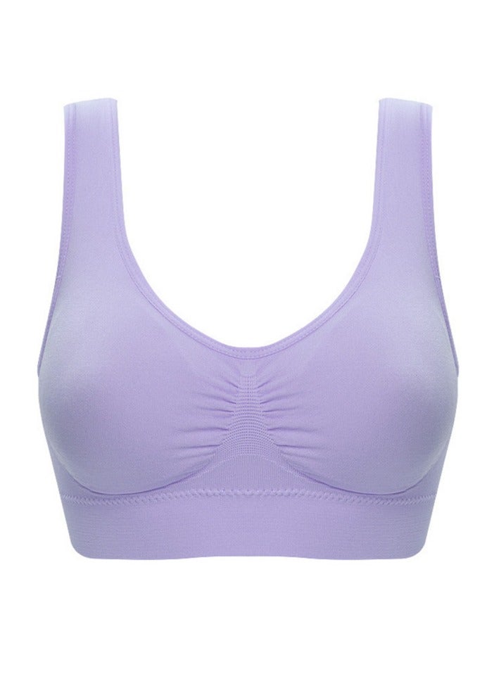 Women Sports Bra, Fitness Sports Yoga Bra with Removable Padding, Double-layer Seamless Sports Bra without Rims, Comfortable Soft Bra for Workouts Running Yoga Trainings, (Size 6XL, Light Purple)