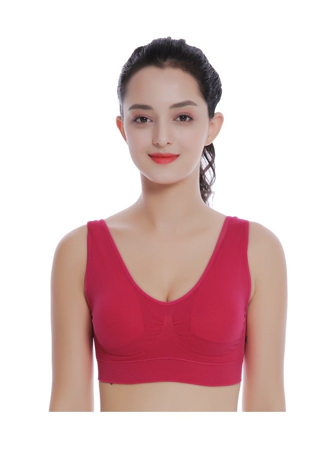 Women Sports Bra, Fitness Sports Yoga Bra with Removable Padding,  Double-layer Seamless  Sports Bra without Rims, Comfortable Soft Bra for Workouts Running Yoga Trainings, (Size L, Rose Red)