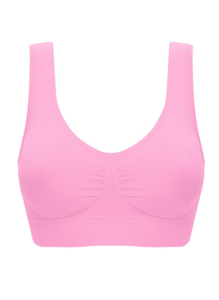 Women Sports Bra, Fitness Sports Yoga Bra with Removable Padding,  Double-layer Seamless  Sports Bra without Rims, Comfortable Soft Bra for Workouts Running Yoga Trainings, (Size L, Pink)