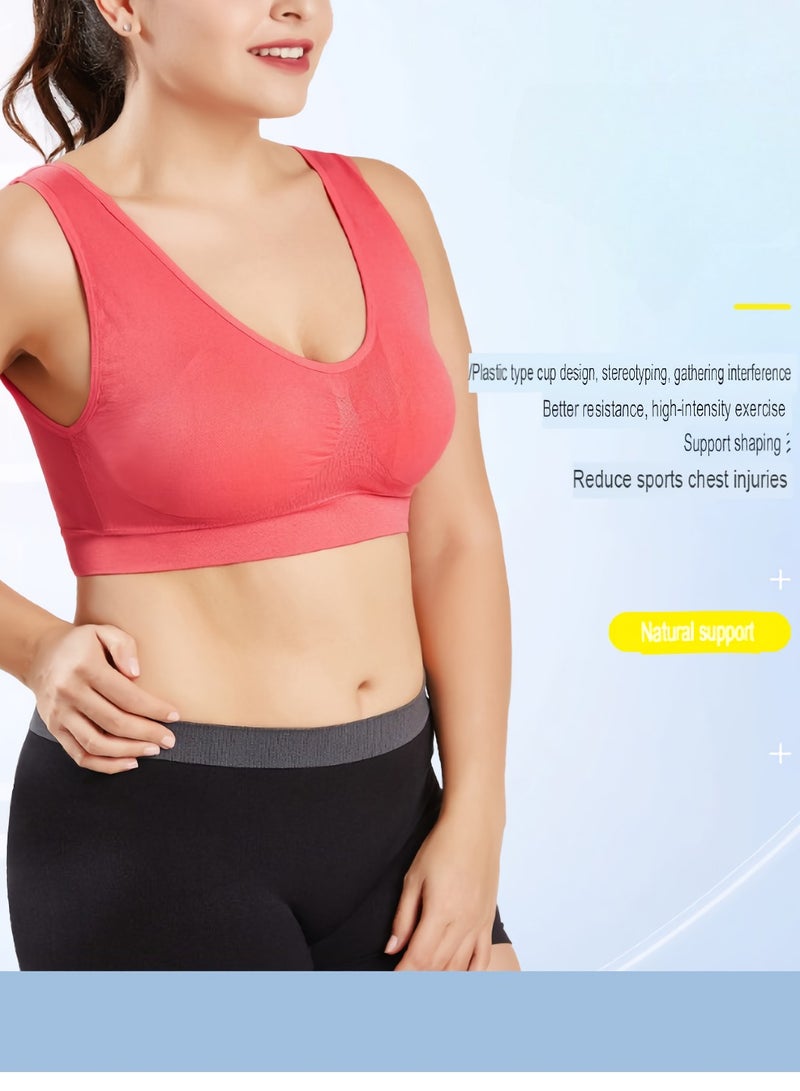 Women Sports Bra, Fitness Sports Yoga Bra with Removable Padding,  Double-layer Seamless  Sports Bra without Rims, Comfortable Soft Bra for Workouts Running Yoga Trainings, (Size L, Pink)