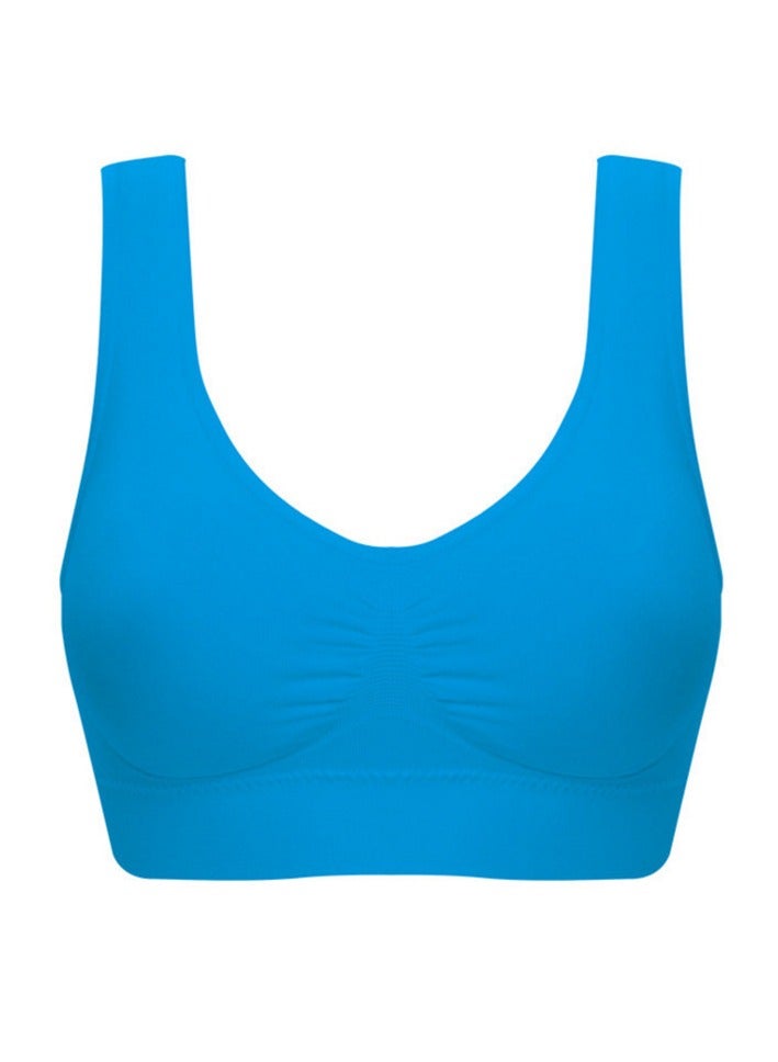 Women Sports Bra, Fitness Sports Yoga Bra with Removable Padding,  Double-layer Seamless  Sports Bra without Rims, Comfortable Soft Bra for Workouts Running Yoga Trainings, (Size XL, Blue)