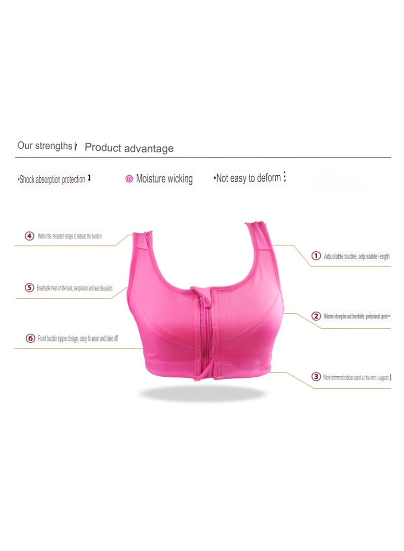 Front Zip Sports Bra, Soft Comfortable Shockproof Pushup Yoga Fitness Bra, Seamless Longline High Impact Sports Bra For Running Yoga Cycling Workout Trainings, ( Size M, Rose Red)