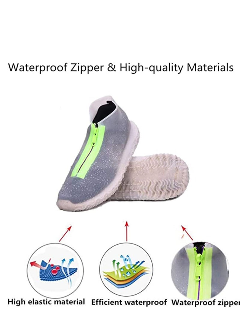 Waterproof Shoe Covers, Reusable Foldable Not-Slip Rain with zipper, Resistant Boots Non-Slip Washable, Galoshes for Men and Women, Transparent