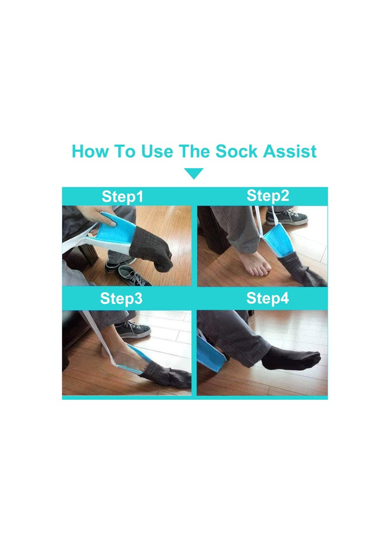 Sock Aid Kit, Sock Aide Device for Seniors with Adjustable Shoe Horn, Flexible Sock Helper Easy on Easy Off, Sock Assist Device for Elderly, Pregnant, Hip Surgery Recovery Aids(2 Pack)