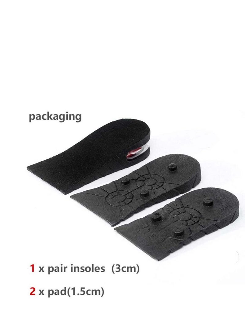 Height Increase Insole, 3-Layer Air Cushion Heel Insert Lift Shoes Insole Half Shoe Pad Men's Premium Height-Increase Inserts Black for Men and Women, 2Pairs