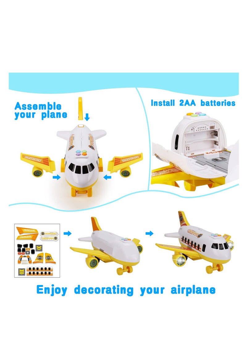 Airplane Toy Set with Mini Construction Cars and Helicopter, Toddler Transport Vehicle Playset, Aircraft Carrier with Lights and Sounds, Perfect Gift for Kids Aged 2 and Up.