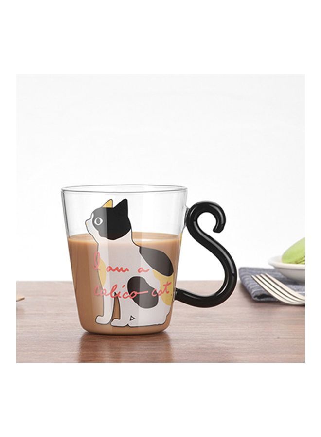Kitty Printed Tail Handled Mug Black/White/Clear