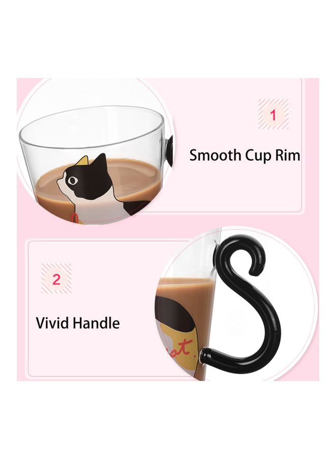Kitty Printed Tail Handled Mug Black/White/Clear