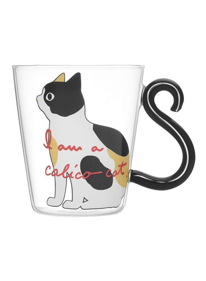 Kitty Printed Tail Handled Mug Black/White/Clear
