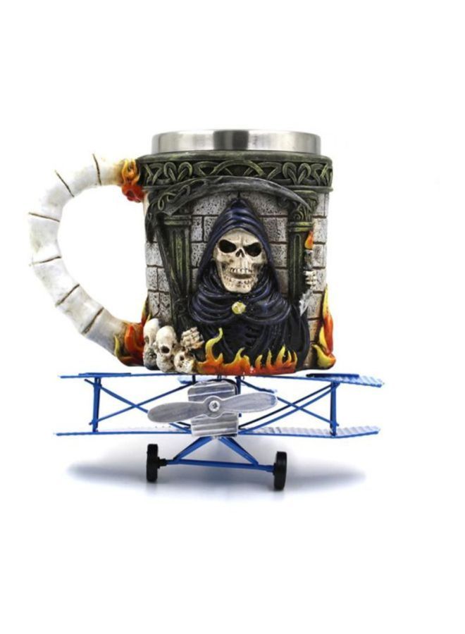 3D Tankard Viking Skull Death Double Wall Coffee Mug Grey/Blue/White 16x10x12cm