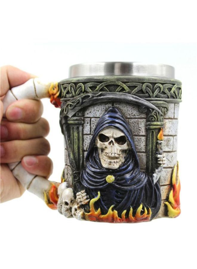 3D Tankard Viking Skull Death Double Wall Coffee Mug Grey/Blue/White 16x10x12cm