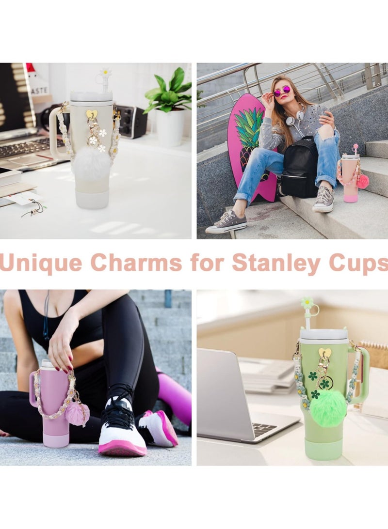 Stanley Cup Accessories Set, Including Water Bottle Handle Strap, Siliocne Stanley Cup Boot, Siliocne Straw Cover, Stanley Charms for Stanley Cup 40oz & 30oz Tumbler,Pink